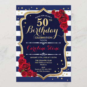 Convites 50º aniversário - Marinhos brancas e Rosas vermelh