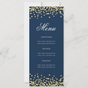Convites 50º Aniversário Menu Confetti Marinho Dourado Azul