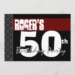 Convites 50º aniversário Moderno para Ele Preto Branco Ve