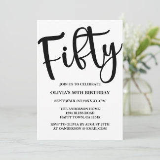 Convites 50º aniversário moderno preto e branco