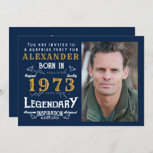 Convites 50º Aniversário Nascer 1973 Azul Dourado Retro