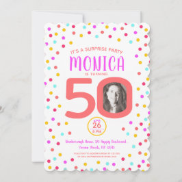 Convites 50º aniversário personalizado de confetti de coral