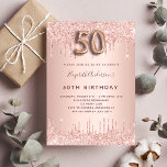 Convites 50º Aniversário - pingos de rosa dourado<br><div class="desc">Um convite moderno, na moda e glamouroso para a 50ª festa de aniversário. Um fundo rosa de ouro falso com pingos, pintura com pingos. O nome é escrito com um moderno e escuro, rosa dourado, escrito com letra de estilo manuscrito. Personalize e adicione os detalhes da sua festa. O número...</div>