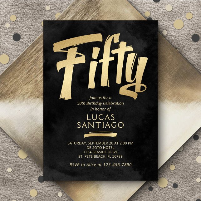 Convites 50º aniversário preto Dourado (Criador carregado)