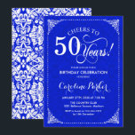 Convites 50º aniversário - Real Blue Damask<br><div class="desc">50º Convite de Aniversário. Elegante vintage design real azul e branco com cor damasco. Apresenta a fonte do script. Saúde a 50 anos! Pode ser personalizado em qualquer idade! Envie-me uma mensagem se precisar de mais personalização.</div>