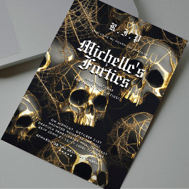 Convites 50º Aniversário RIP 40 Black Dourado Skull Modern