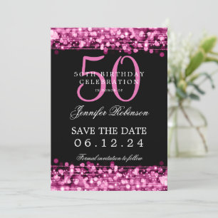 Convites 50º aniversário rosa a quente Salvar a data