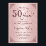 Convites 50º aniversário - Rosa Dourado Damask<br><div class="desc">50º Convite de Aniversário. Elegante vintage faux rosa gold design com cor damasco. Apresenta a fonte do script. Saúde a 50 anos! Pode ser personalizado em qualquer idade! Envie-me uma mensagem se precisar de mais personalização.</div>