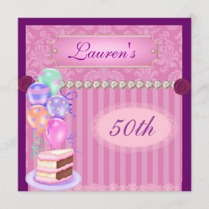 Convites 50º aniversário rosaConvite popular para Damask