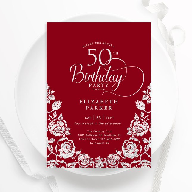 Convites 50º Aniversário Rosas de Prata Vermelha (Criador carregado)