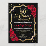 Convites 50º aniversário - Rosas vermelhas Douradas<br><div class="desc">50º convite para comemoração de aniversário. Design preto elegante com ouro e rosas vermelhas brilhantes falsos. Perfeito para uma bolsa mensageifesta de aniversario elegante. Pode ser personalizado em qualquer idade.</div>