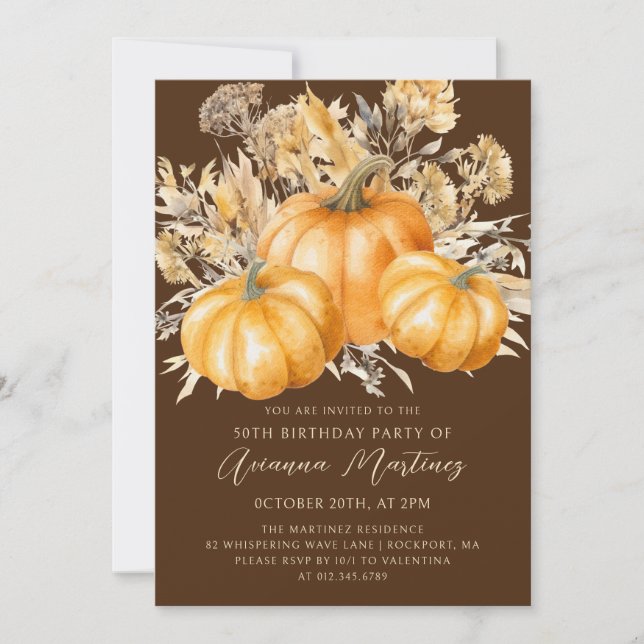 Convites 50º Aniversário Rustic Boho Pumpkin Fall Foliage (Frente)