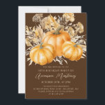 Convites 50º Aniversário Rustic Boho Pumpkin Fall Foliage<br><div class="desc">As abóboras de cor d'água elegantes são aninhadas em várias folhagens e flores de outono. Um fundo castanho escuro e rico enquadra-o à perfeição. Perfeito para uma comemoração do outono.</div>