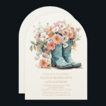Convites 50º Aniversário Rustic Cowgirl Boots Flowers<br><div class="desc">50º Aniversário da Rapariga Russa Boots Flowers O Aniversário apresenta um par de botas de vaqueira de couro com pêssego,  flores rosa e brancas e a sua 50ª informação personalizada sobre o convite de aniversário abaixo. Criado pelo Evco Studio www.zazzle.com/store/evcostudio</div>