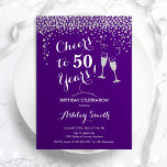 Convites 50º aniversário - Saúde A 50 Anos Prata Roxa<br><div class="desc">50º Convite de Aniversário. Saúde Para 50 Anos! Design elegante em roxo,  branco e prata. Apresenta óculos de champanhe,  fonte de script e confete prateado brilhante. Perfeito para na moda 50 festas de aniversário. Personalize com seus próprios detalhes. Pode ser personalizado para mostrar qualquer idade.</div>