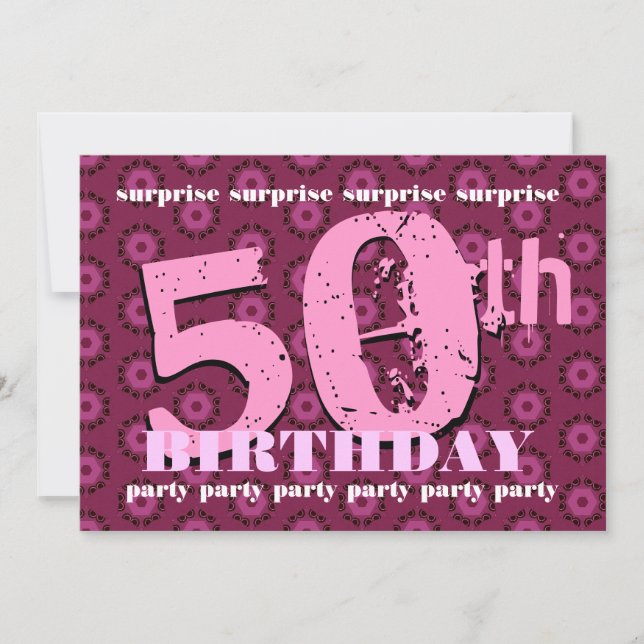Convites 50º Aniversário SURPREE Flores Retrópicas Rosa W18 (Frente)