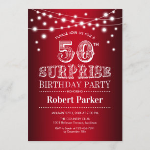 Convites 50º aniversário surpresa - Preto Vermelho Branco