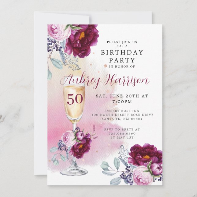 Convites 50º Aniversário Vidro de Champanhe (Frente)