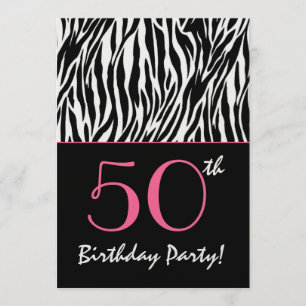 Convites 50º aniversário Zebra Stripes Black White com ro