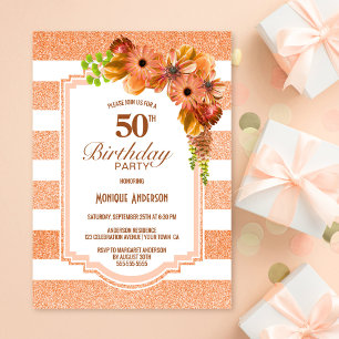 Convites 50º Apricot Striped Floral Party