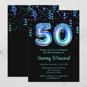Convites 50º Balões do Oceano de Aniversário com Confetti