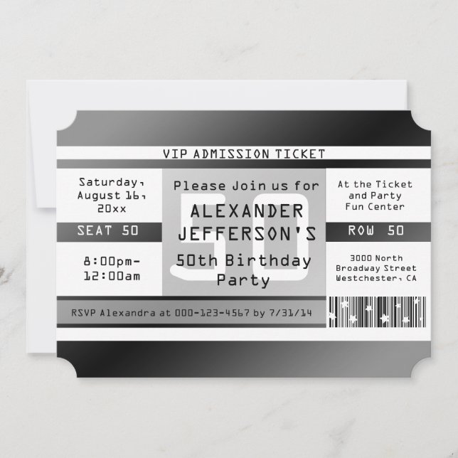 Convites 50º Bilhete de Festa de aniversário Formatado (Frente)