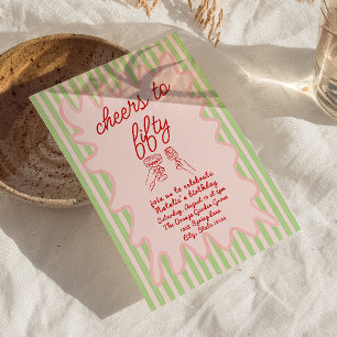 Convites 50º Desenho Rosa Listras Coloridas Quinquagésimo A