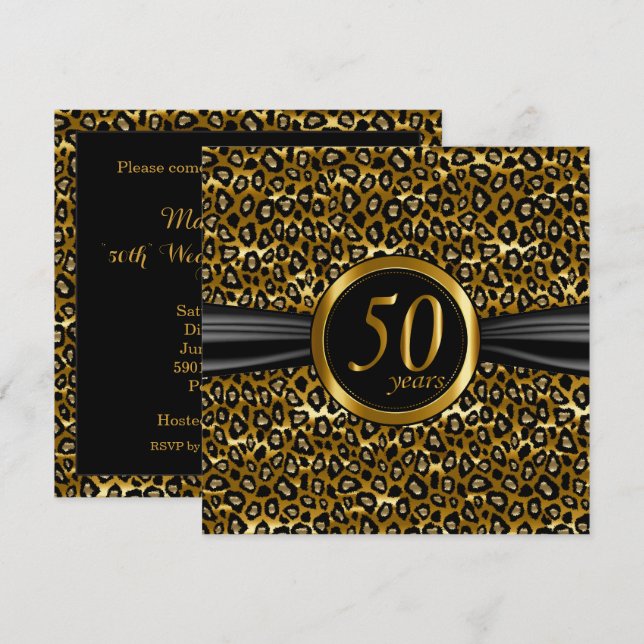 Convites 50º Design de Leopardo Glamouroso Exótico (Frente/Verso)