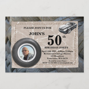 Convites 50º, foto do Aniversário, qualquer idade, carro 