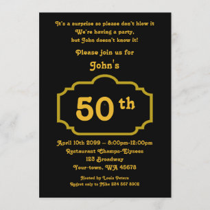 Convites 50º,Homem de aniversário, qualquer idade, preto,