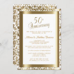 Convites 50º Ouro 💑 Aniversário de Casamento 2 | DIY Texto<br><div class="desc">🥇 UM DESIGN DE ARTE DE DIREITOS AUTORAIS ORIGINAL, DE Donna Siegrist, DISPONÍVEL SOMENTE NO ZAZZLE! convites de festas de aniversário de casamento do OURO 50º prontos para você personalizar. Desenho em uma aparência falsa de damasco metálico dourado e fundo branco. Produtos correspondentes disponíveis. (Nápoles, placas de papel, adesivos, etc......</div>