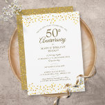 Convites 50º Ouro de aniversário de casamento Boas memórias<br><div class="desc">Com delicados corações de ouro. Personalize com seus fatos especiais de cinquenta anos de ouro e detalhes de eventos definidos em letras de ouro cômico. Projetado por Thisnotme©</div>