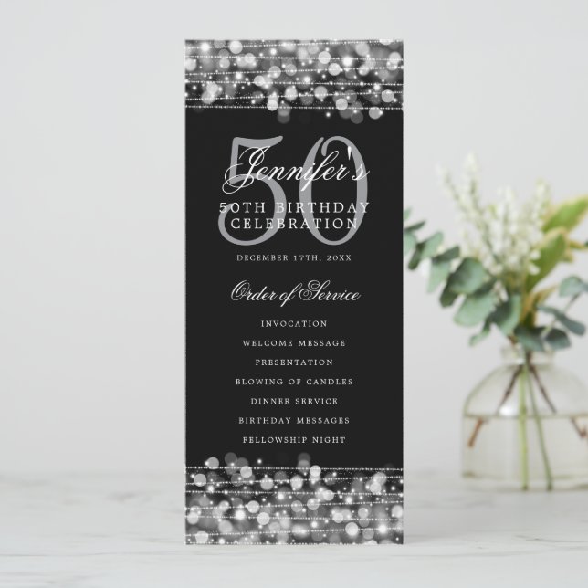 Convites 50º Programa de Aniversário do Elegante Prata com/ (Em pé/Frente)
