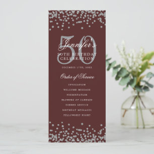 Convites 50º Programa de Aniversário Silver Burgundy Confet