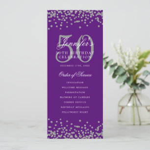 Convites 50º Programa de Aniversário Silver Purple Confetti