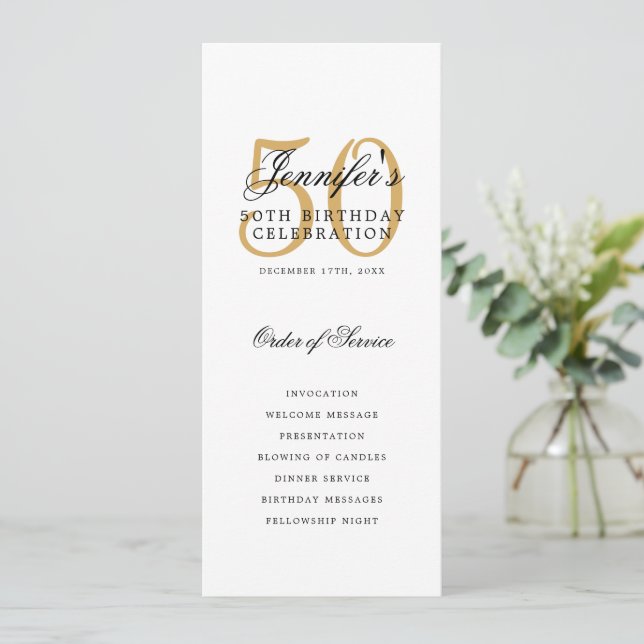 Convites 50º Programa de Festas de aniversário Elegante Dou (Em pé/Frente)