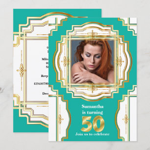 Convites 50º quadro branco de cor branca e branco, elegant