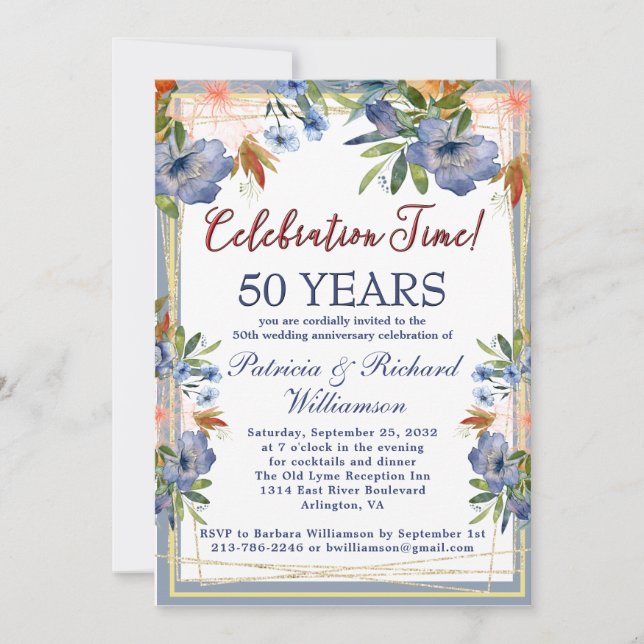 Convites 50º (Qualquer Ano) Aniversário de Casamento Chic F (Frente)