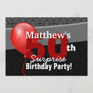 Convites 50º Surpresa Aniversário Negro Balão Vermelho Y327