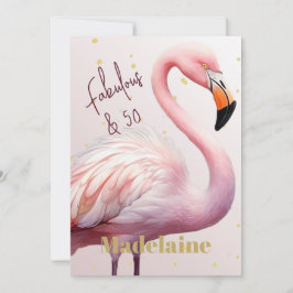 Convites 50º Tema Flamingo, Dourado, aniversário rosa