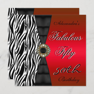 Convites 50.ª Festa de aniversário Vermelha Zebra Negra Sel