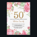 Convites 50. º Aniversário com Dourada Literatura<br><div class="desc">50º Aniversário do Dia Floral para as Mulheres. Flor Botânica De Aquarela. Dourada Glitter. Flores Florais De Peões Rosa. Aniversário Adulto.
Para mais personalização,  clique no botão "Personalizar" e use a ferramenta design para modificar este modelo.</div>