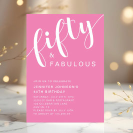 Convites 50.º aniversário, cor-de-rosa minimalista moderno