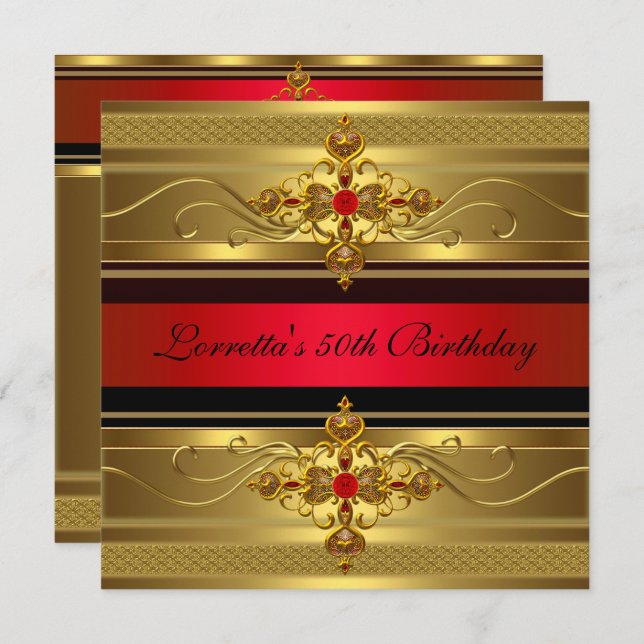 Convites 50.º Aniversário da Elegante Dourada Jewel de Diam (Frente/Verso)