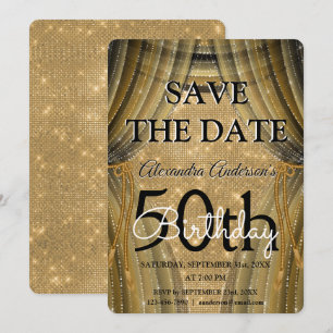 Convites 50.º Aniversário do Elegante Preto e Dourado Esp