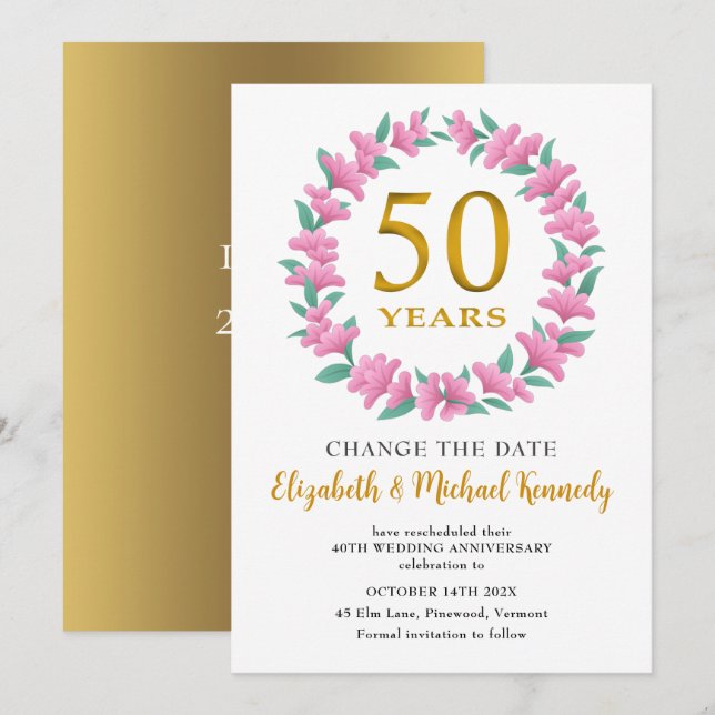 Convites 50. º aniversário do Ouro Rosa, Data da Alteração  (Frente/Verso)