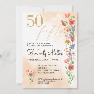 Convites 50.º Aniversário Floral - Elegante Design de Aquar