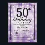 Convites 50. º Aniversário - Literatura Roxa<br><div class="desc">50º Convite de Aniversário com Luzes de Cordas Roxas com Fundo de Brilho Roxo. Aniversário Roxo. Aniversário Adulto. Homens ou Mulheres no Dia Convidam. 13 15 16º 18º 20 21 rua 30 40º 50º 80 de 60º 70 de 100º, qualquer idade. Para mais personalização, clique no botão "Personalizar" e use...</div>