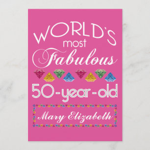 Convites 50.º Aniversário Mais Fabulosa Gems Raspberry Pink