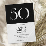 Convites 50.º aniversário minimalista preto e branco modern<br><div class="desc">Convite moderno minimalista de 50 anos com design simples e elegante tipografia gráfica em preto e branco.</div>